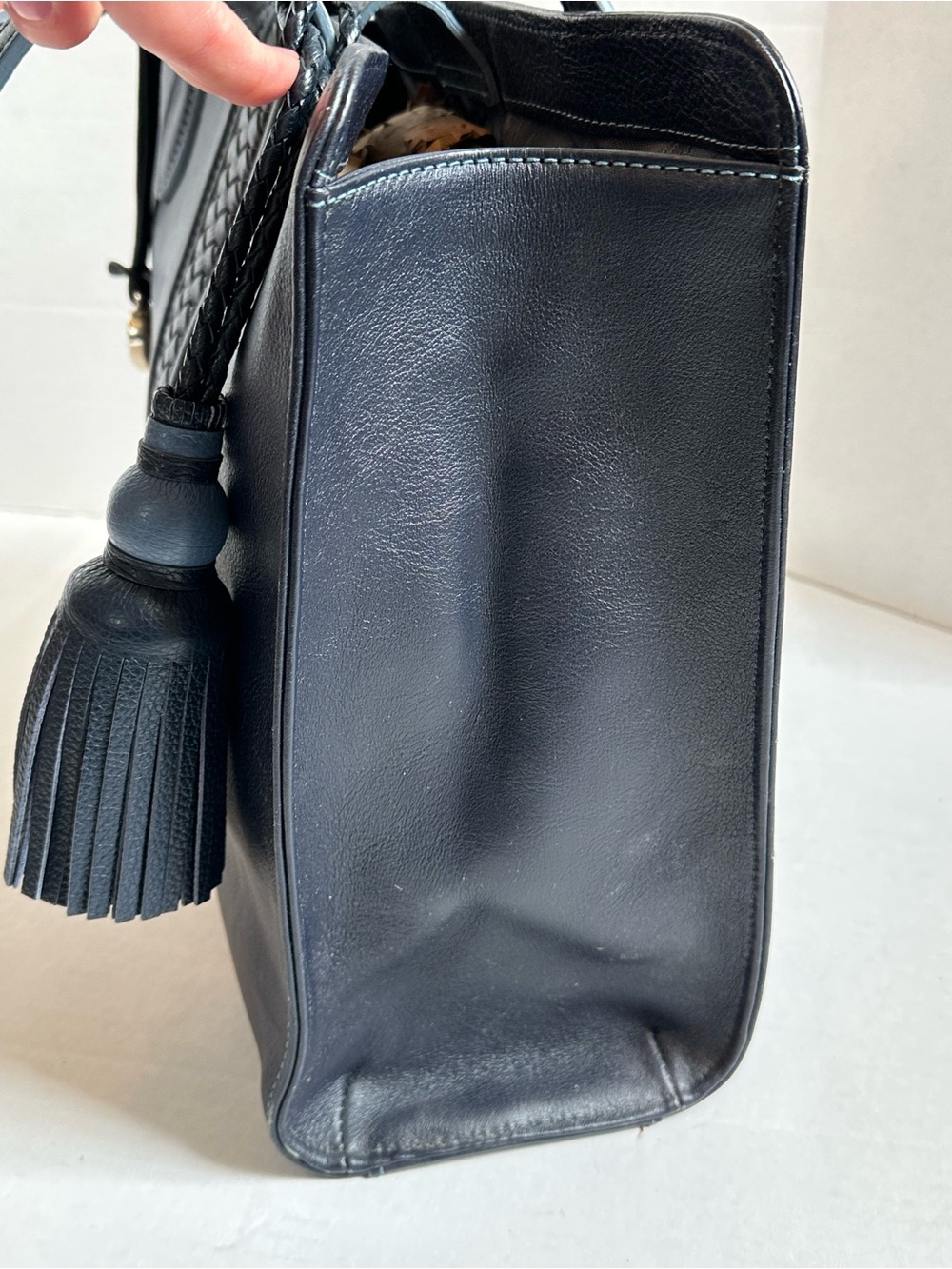 Ferrara by Brighton Navy Italian Leather Large Classic Chic Tote Bag Tassel - Picture 11 of 12